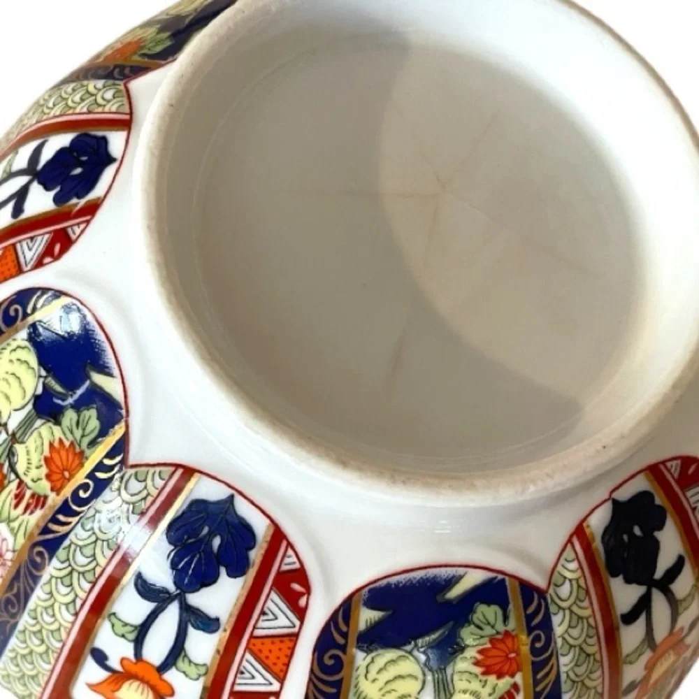 Vintage Japanese porcelain bowl, Imari style, lotus flower shape